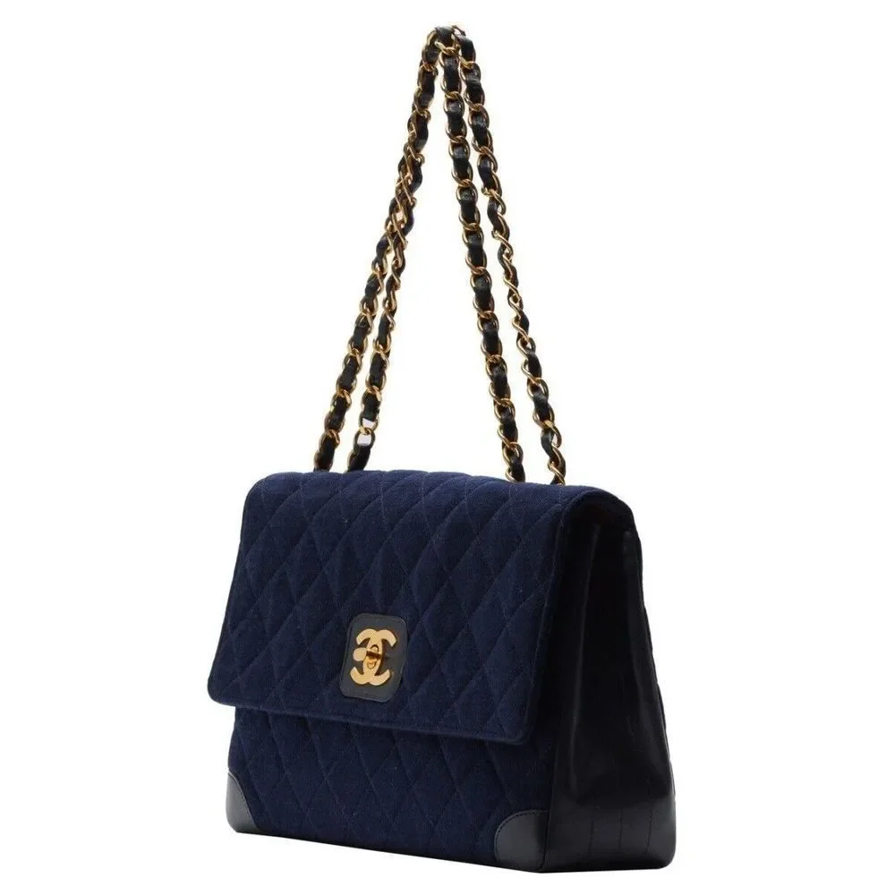 Chanel Matelasse Turnlock Straight Flap Chain Shoulder Jersey Material - Picture 2 of 9